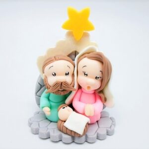 Presépio em biscuit Sagrada Família com estrelinha
